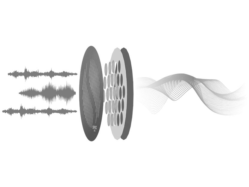Disco Spiro perforado entre ondas sonoras y una onda electromagnética suavizada